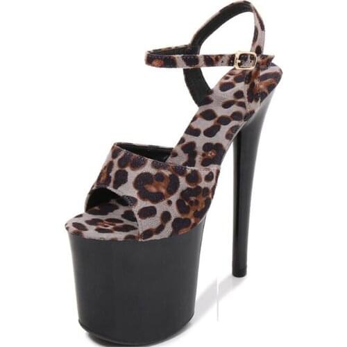 Fashion 2020 Summer Womens Sandals Flock leopard print Buckle 16.5CM Thin High Heels Open Toed waterproof platform women shoes