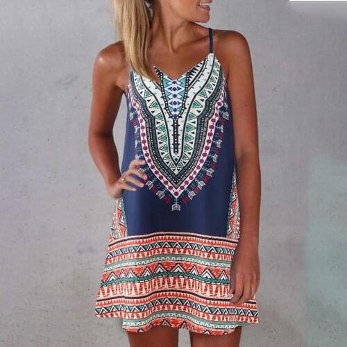 Summer Dress Women 2021 New Sexy V-neck Fashion Casual Loose Print Spaghetti Strap Beach Party Dresses For Femme Plus Size 3xl