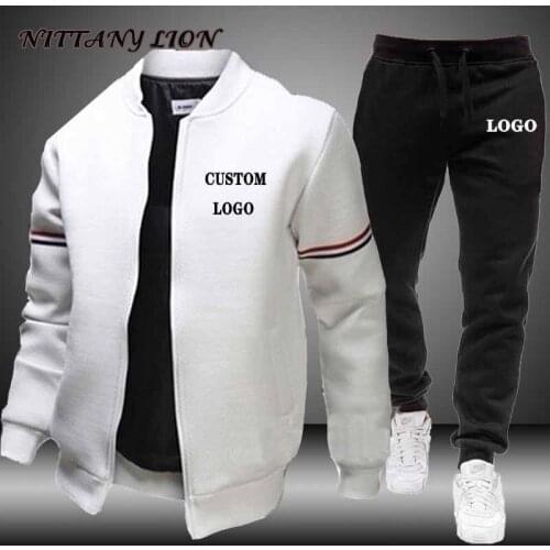 Custom Your Logo Winter Mens Set Casual Jacket Coat 2 Piece Sets Sports Suit Hoodies+Pant Male Tracksuit Plus Size S-3Xl