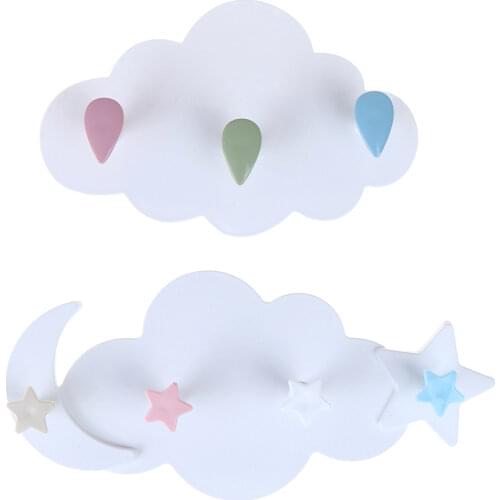 1pc Creative Cute Star Moon Cloud Shape Nail-free Wall Clothes Hooks Kids Room Deco Key Hanging Hanger Kitchen Storage Hook