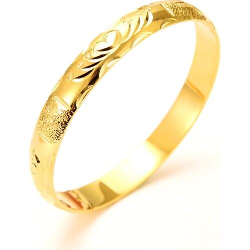 14 k Yellow Gold Bangle Women Fine Solid Gold GF Dubai Bride Wedding Bracelet Jewelry Charm gift 1pcs or 4pcs select