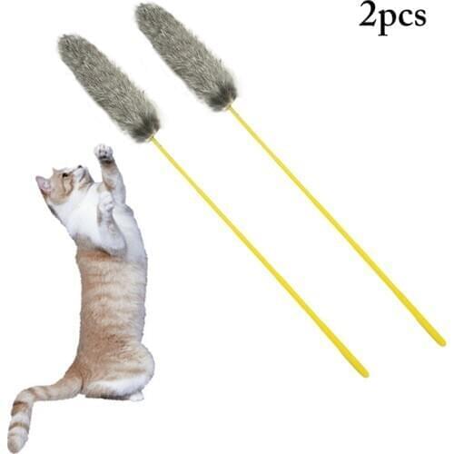 2pcs Cat Toy Feather Stick Toy For Cats Kittens Interactive Cat Toy Pet Rabbit Fur Pet Toys Cat Supplies Playing Pet Products