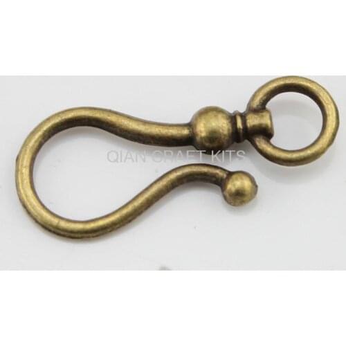 40 pcs big antiqued bronze hook Clasps w/ jump ring zinc alloy charm drops for diy jewelry making 43X16mm