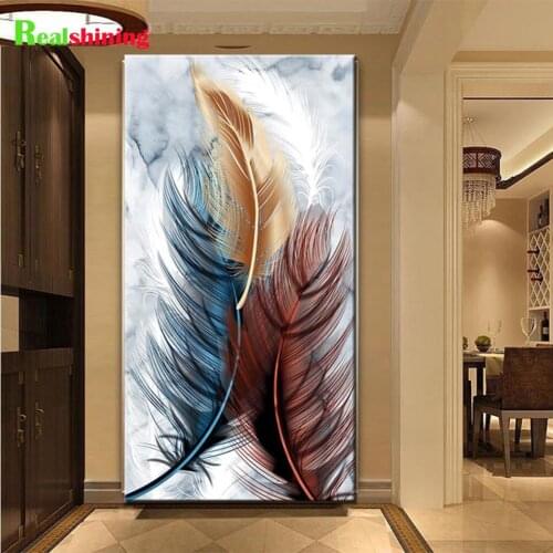 5D DIY Diamond Embroidery Picture Colored feathers Of Rhinestone Diamond Painting Cross Stitch Mosaic Abstract Wall art N21010