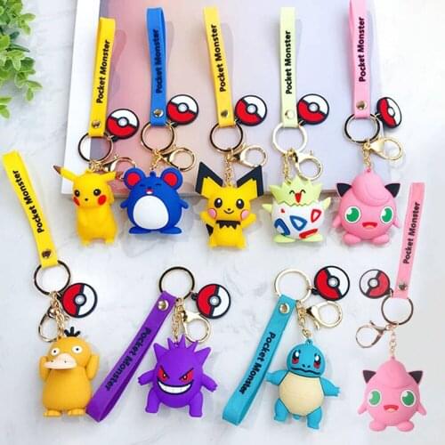 8PCS Pokemon Keychain Psyduck Pikachu Keyring Action Figure Model Pendant Kawaii Anime Action Figures Cartoon Cute Kid Toy Gifts