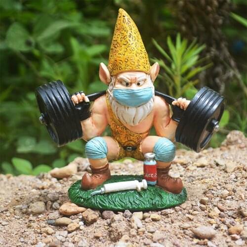 8cm*6cm*13cm Weightlifting Gnome Resin Ornament Weatherproof Garden Decoration Hand-painted Resin Crafts Creative Ornaments