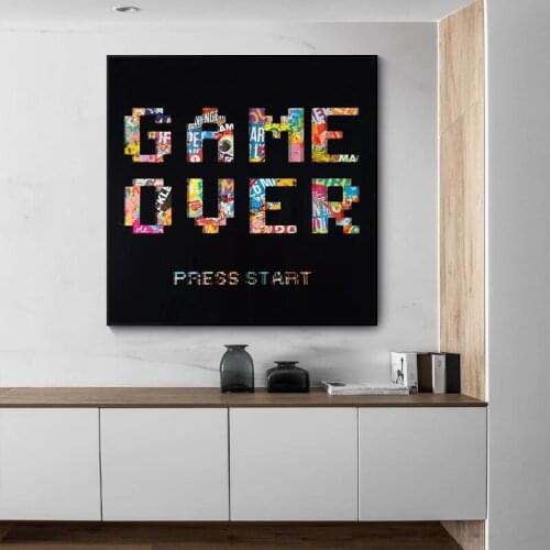Canvas Prints Abstract Graffiti Game Over Poster Printing Wall Pictures for Living Room Home Decor Animals Graffiti Art Letter