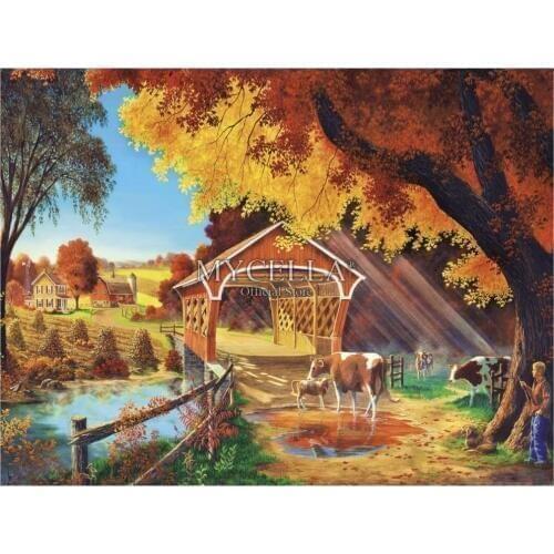 Diamond Embroidery Farm Fall Bridges 5d Diy Diamond Painting Cross Stitch Needlework Craft Full Mosaic Home Decor Wall Stickers