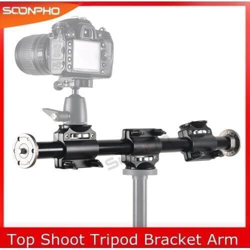 SUPON 3/8 " Aluminum Top Shoot Tripod Head Bracket Arm for 4 Heads Head Cross Arm Mount Bracket Professional Photography Studio
