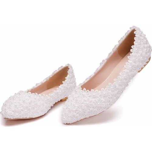 Sexy Women Flats Ballet Shoes Cut Out LeatherWhite lace and pearl flat wedding shoes Women Boat Shoes Ballerina Ladies Casual