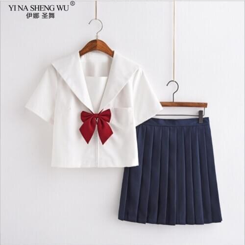 White Japanese Anime High School Girls Student JK Uniforms Cosplay Costume Navy Uniform Pleated Skirt Sailor Suit Korean Style