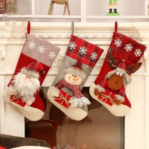 Large Christmas Stockings Santa Elk Fabric Gift Snowflake Socks Lovely Gift Bag For Children Fireplace Tree Christmas Decoration