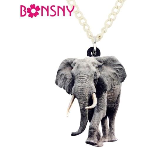 Bonsny Acrylic Wild Jungle Elephant Necklace Pendant Choker African Animal Jewelry For Women Girls Lady Teens Gift Accessories