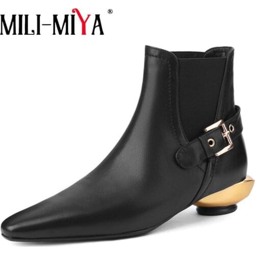 MILI-MIYA New Fashion High Quality Leather Buckle Business Ankle Boot Chunky Heels Vintage Casual Classic Formal Chelsea Shoes