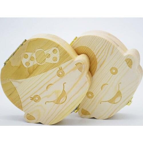 Baby Milk Teeth Wood Tooth Box Storage English Wooden Kids Milk Teeth Organizer Storage Baby Souvenirs Gifts Keepsakes