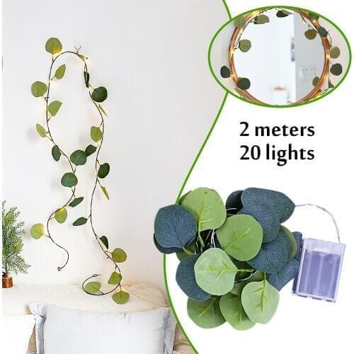 Ivy Eucalyptus Leaves Garland Fairy Lights Led String Lights Mini Led Copper Wire Lights For Wedding Christmas Home Decor 2m