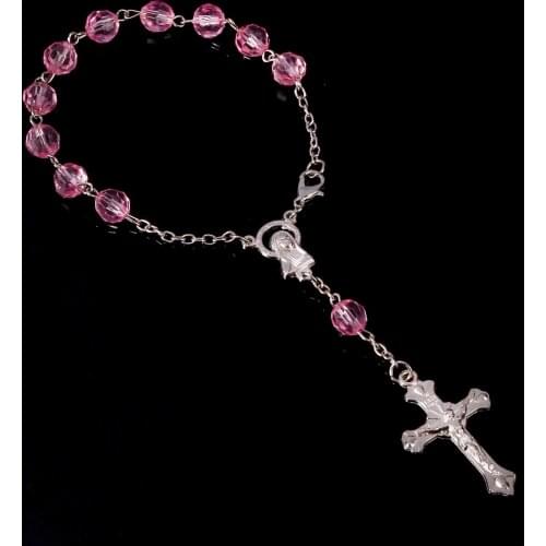 Christian 8mm Crystal Plastic Cutting Rosary Catholic Crystal Rosary Bracelet Crystal Acrylic Rosary Cross Jesus Cross Bracelet