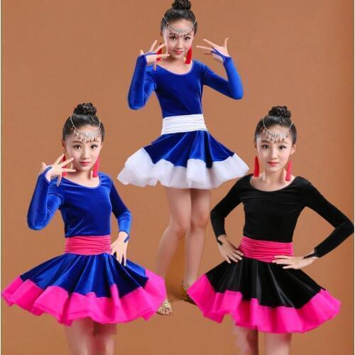 Latin Dance Costume Autumn and Winter Ballroom Dance Wear Salsa Tango Rumba Cha Cha Costume for Children Dance Wear