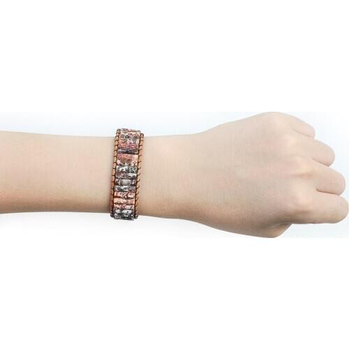 Red Leopard Skin Natural Stone Handmade Tube Beads Bracelet Jewelry Leather Wrap Creative Gifts Couples Bracelets
