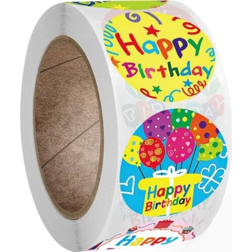 Colorful Happy Birthday Stickers Roll 500-Count Stickers Round Birthday Gift Decoration Cute Stationery Stickers Labels GDeals