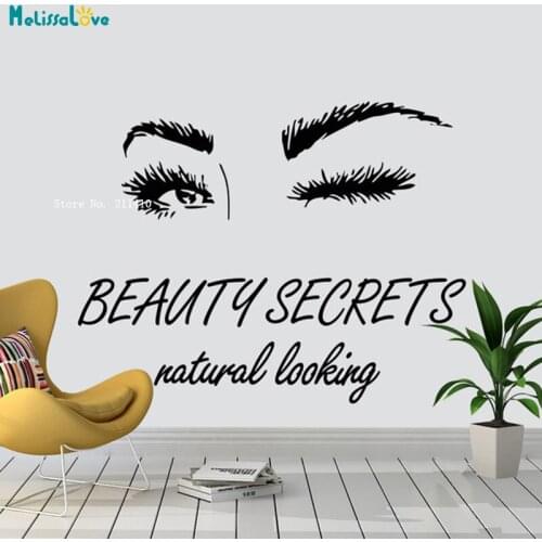 Beauty Secrets Natural Looking Eyelashes Wall Decor Lashes Salon Women Stickers Gift Vinyl Makeup Extension Decal YT5569