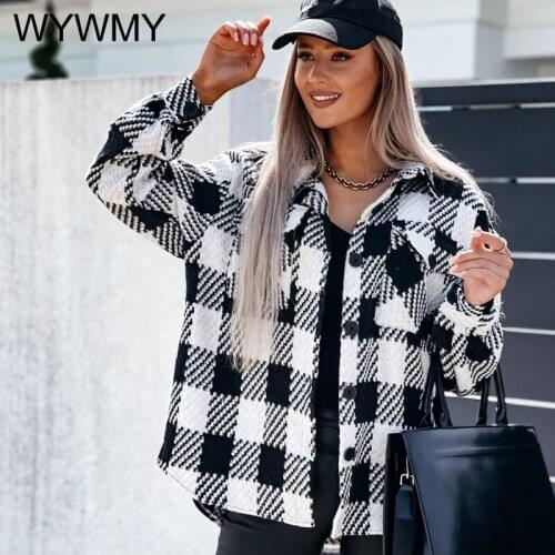Vintage Plaid Shirt Coat Women Jackets 2021 Autumn Fashion Buttons Long Sleeve Loose Female Jacket Coat Lapel Outwear Streetwear