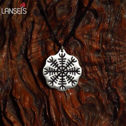 Landseis 1pcs viking men pendant norse Icelandic Vegvisir symbol necklace A Protection Symbol Pendant, Magical Staves Compass