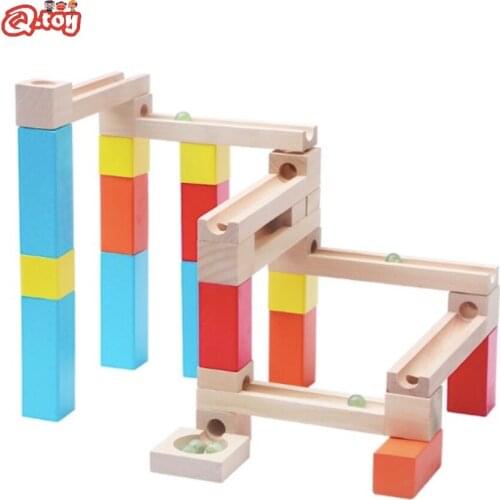 Best 33PCS Intellectual Puzzle Wooden toy Roller Coaster Track Ball Track Blocks Children Montessori Educational interactive Toy