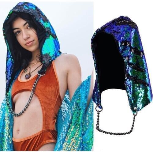 Fashion Hat Sequin Caps Halloween Party Rave Hood Hats for Adults Sequin Halloween Party Hat