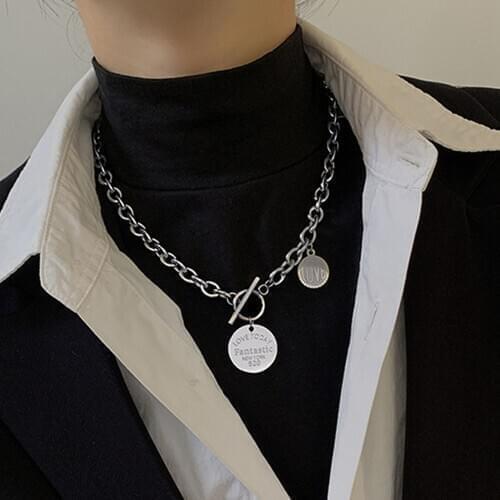 Trendy LOVE TODAY NEW YORK Round Coin Pendant Necklace Stainless Steel Rolo Chain Necklace Unisex Jewelry Gift