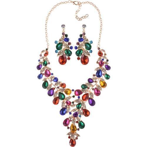 Fashion Luxury Crystal Necklace Earring Women Wedding Bridal Jewelry Sets Female Indian Nigeria Ethnic Statement Necklace 2020