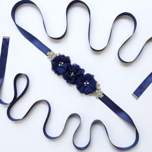 Bridesmaid Dress Three Floral Belt Rhinestone Chiffon Ribbon Wild Pearl Flower Party Dress Girdle Bridal Wedding Belt