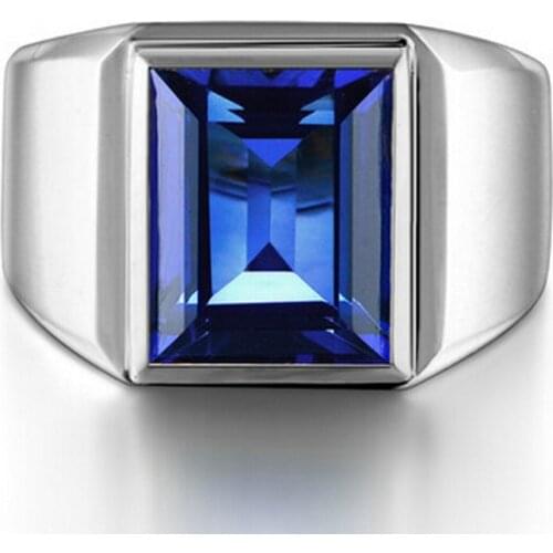 Handmade male ring 925 Sterling silver Big 8ct Blue AAAAA Zircon cz Statement Wedding Band Rings for men Finger Party Jewelry