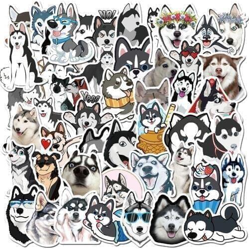 50PCS Cute Cartoon Husky Dog Animal Stickers Decal for Scrapbook Stationery Laptop Phone Guitar Suitcase Puppy Sticker