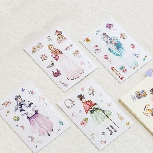 6PCS/PACK Hand-drawing Retro Style Stickers Scrapbook Stickers Decoration DIY Planner Album Diary Stationery Stickers