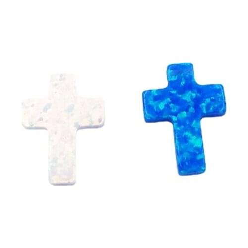 Wholesale Cross Opal Pendant 9x12mm Charm white and blue fire opal pendant for necklace making opal jewelry