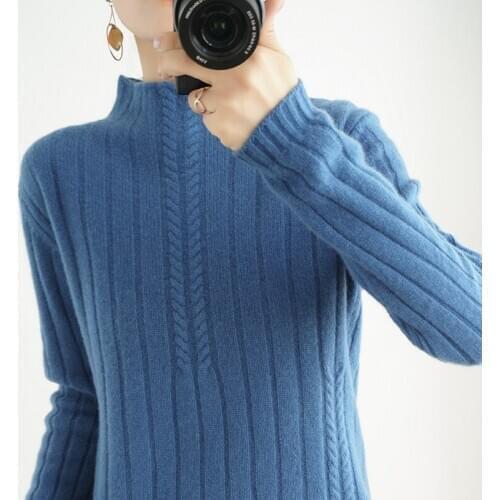 Autumn Winter Womens Sweaters Turtleneck 100% Cashmere And Wool Knitted Pullover Female Soft Warm Solid Color Jumper Women