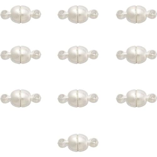 Pandahall 10 sets 11x5mm Silver Round Brass Magnetic Clasps for jewelry making, Oval, Nickel Free,Hole: 1mm