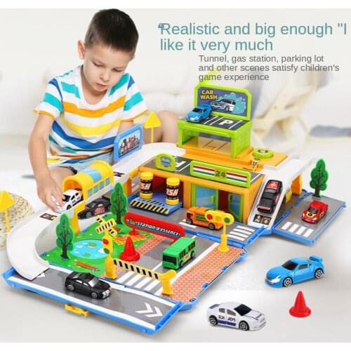 LOZI Car Town parking lot childrens railcar toy puzzle multi-purpose car break through the big adventure kids toys boys 2021