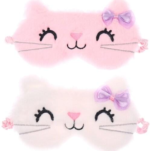 Plush Sleeping Mask Blindfold Cute Cat Eye Cover Cartoon Soft Plush Mask Travel Rest Sleeping Aid Eyepatch Kids Anime Sleep Mask