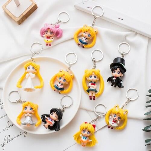 Sailor Moon Key Chain Cute Cartoon Beautiful Girl Bag Pendant Pretty Soldier Creative Dolls Car KeyChain Accessory Girls Gifts