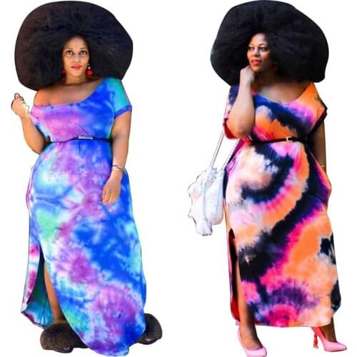 Plus Size Dress XL-5XL Fashion O Neck Short Sleeves Colored Drawing Elegant Sexy Leisure Maxi Dresses Wholesale Dropshipping