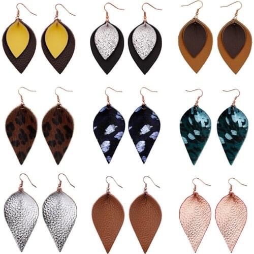 Amorcome Multicolor Leather Earrings Lightweight Faux Leather Leaf Teardrop Dangle Earrings for Women Girls Handmade Jewelry
