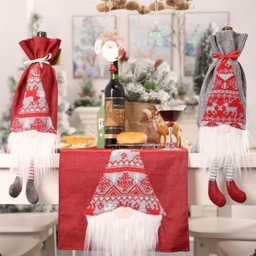 Christmas Wine Bottle Cover Decor Set Santa Claus Snowman Deer dolls Bottle Bag Clothes Kitchen Decor New Year Xmas Dinner Party