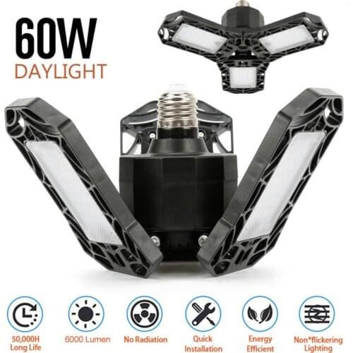 LED Garage Light 360 Degrees Deformable Ceiling Light For Home Warehouse Workshop Folding Three-Leaf Lamp 60LED 60W E26 Lamps