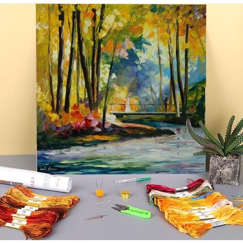 Morning Stream Printed Fabric 11CT Cross-Stitch Embroidery Complete Kit DMC Threads Handicraft Needlework Hobby Stamped