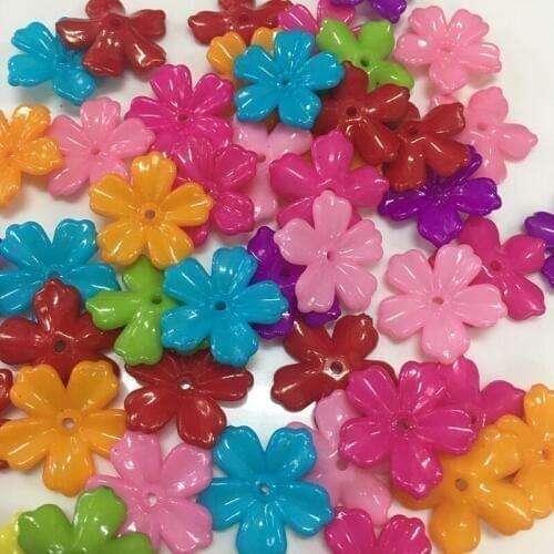 Acrylic Bright colorful flower beads for Jewelry making Home decoration Morning glory Hair band half hole five petals Meideheng