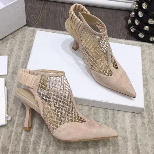 Suede Shoes for Women Mesh Design New Spring High Heels Sexy Party Shoes Back Elastic Shoes Boots Luxury Brand New Shoes Woman