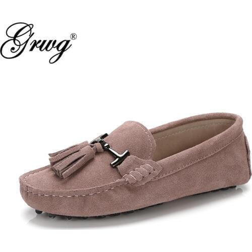 2021 Shoes Women 100% Genuine Leather Women Flat Shoes Casual Loafers Slip On Womens Flats Shoes Moccasins Lady Driving Shoes