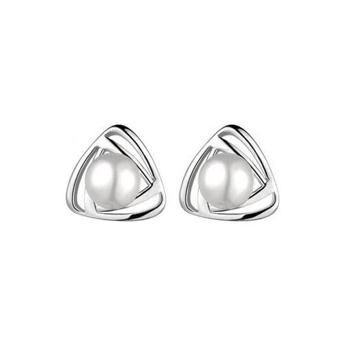 JS E158 New Arrival Triangle Pearl Earrings Gold And Silver Color Women Accessories Nickel Free Fashion Jewelry